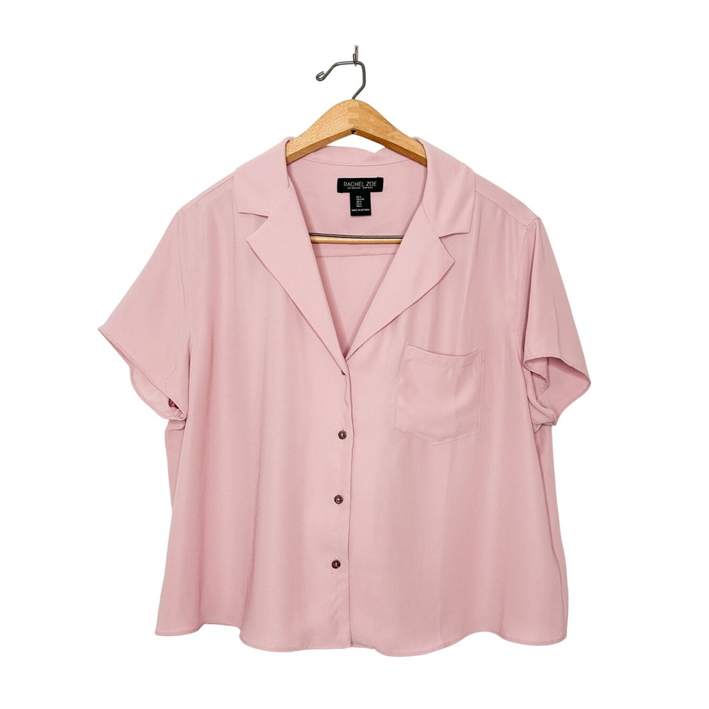 Rachel Zoe Flowy Pink Button Down Short Sleeve Blouse Large L